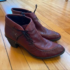 Rieker Red Leather Ankle Boots